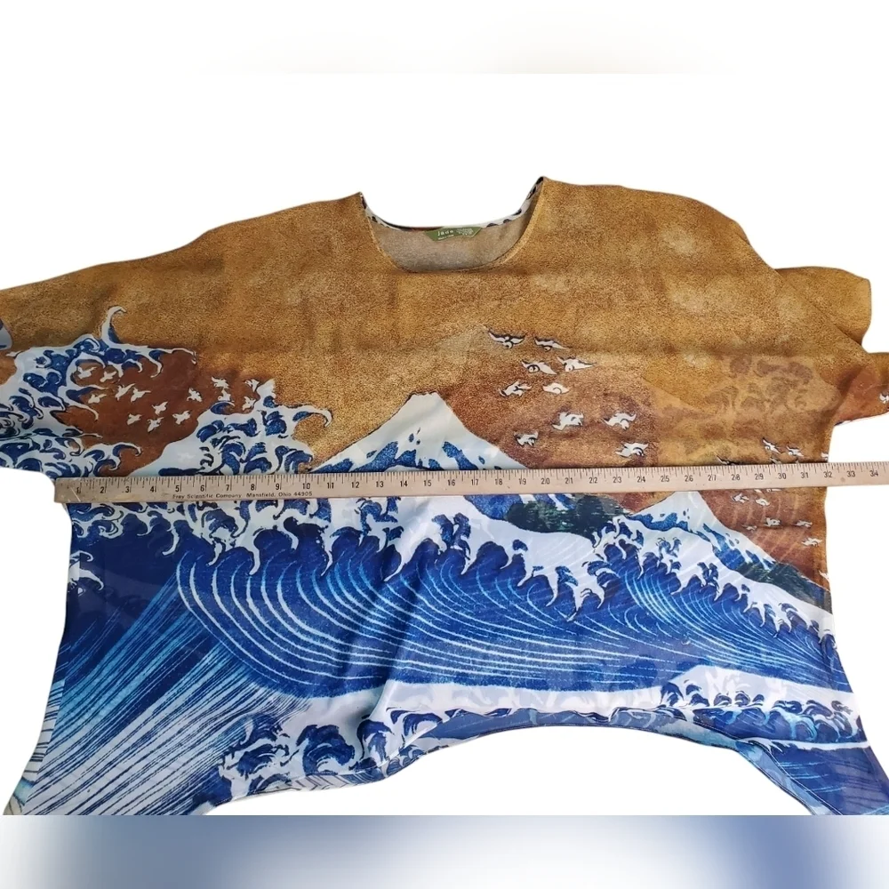 Women's Jade Boho Blouse. Brown w/ Blue Wave. Oversized and Flowy. S/M. #319